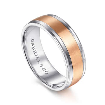 14K White-Rose Gold 7mm - Men's Wedding Band in Satin Finish - MBM0172-70T4JJJ-Gabriel & Co.-Renee Taylor Gallery