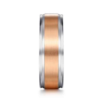 14K White-Rose Gold 7mm - Men's Wedding Band in Satin Finish - MBM0172-70T4JJJ-Gabriel & Co.-Renee Taylor Gallery