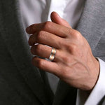 14K White-Rose Gold 7mm - Men's Wedding Band in Satin Finish - MBM0172-70T4JJJ-Gabriel & Co.-Renee Taylor Gallery