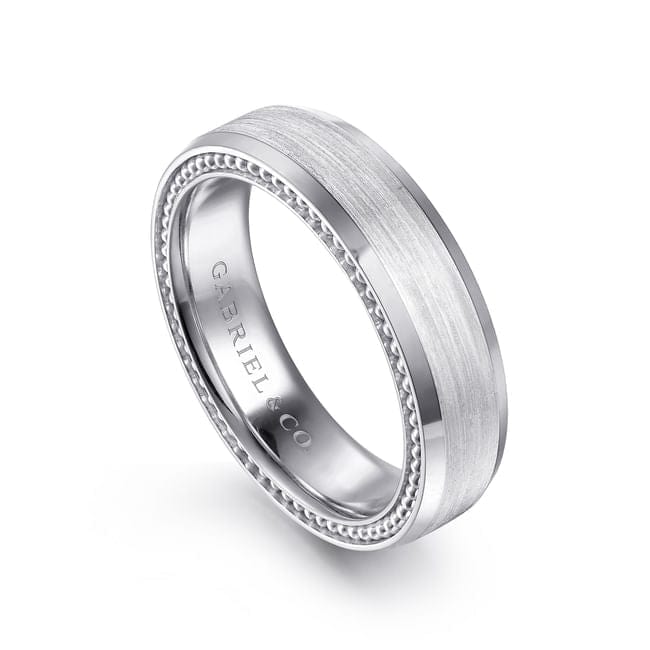 14K White Gold 6mm - Men's Wedding Band in Satin Finish - MBH0191-60W4JJJ-Gabriel & Co.-Renee Taylor Gallery
