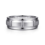14K White Gold 8mm - Carved Station Men's Wedding Band in Satin Finish - MBH0224-80W4JJJ-Gabriel & Co.-Renee Taylor Gallery