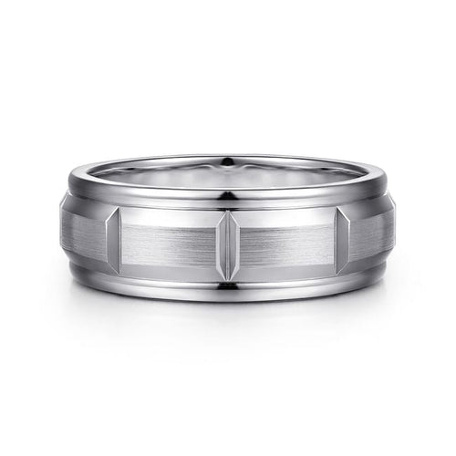 14K White Gold 8mm - Carved Station Men's Wedding Band in Satin Finish - MBH0224-80W4JJJ-Gabriel & Co.-Renee Taylor Gallery