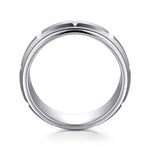 14K White Gold 8mm - Carved Station Men's Wedding Band in Satin Finish - MBH0224-80W4JJJ-Gabriel & Co.-Renee Taylor Gallery