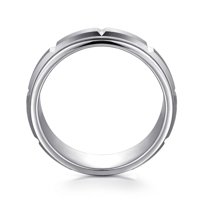 14K White Gold 8mm - Carved Station Men's Wedding Band in Satin Finish - MBH0224-80W4JJJ-Gabriel & Co.-Renee Taylor Gallery
