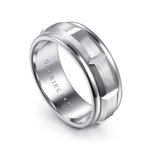 14K White Gold 8mm - Carved Station Men's Wedding Band in Satin Finish - MBH0224-80W4JJJ-Gabriel & Co.-Renee Taylor Gallery