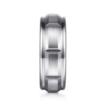 14K White Gold 8mm - Carved Station Men's Wedding Band in Satin Finish - MBH0224-80W4JJJ-Gabriel & Co.-Renee Taylor Gallery