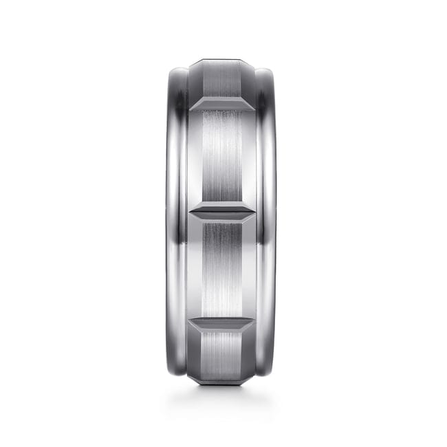 14K White Gold 8mm - Carved Station Men's Wedding Band in Satin Finish - MBH0224-80W4JJJ-Gabriel & Co.-Renee Taylor Gallery