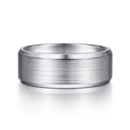 14K White Gold 8mm - Satin Finish Men's Wedding Band with Beveled Edge - MBM0124-80W4JJJ-Gabriel & Co.-Renee Taylor Gallery