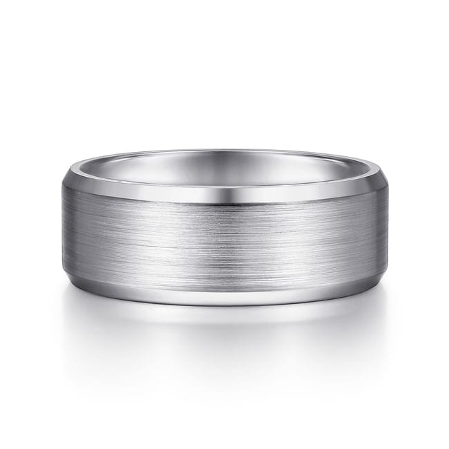 14K White Gold 8mm - Satin Finish Men's Wedding Band with Beveled Edge - MBM0124-80W4JJJ-Gabriel & Co.-Renee Taylor Gallery