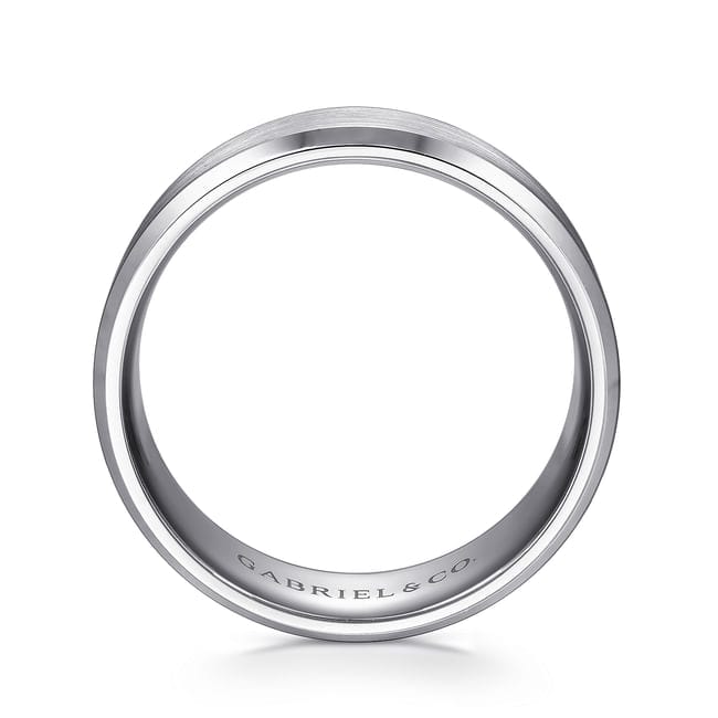 14K White Gold 8mm - Satin Finish Men's Wedding Band with Beveled Edge - MBM0124-80W4JJJ-Gabriel & Co.-Renee Taylor Gallery