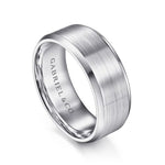 14K White Gold 8mm - Satin Finish Men's Wedding Band with Beveled Edge - MBM0124-80W4JJJ-Gabriel & Co.-Renee Taylor Gallery