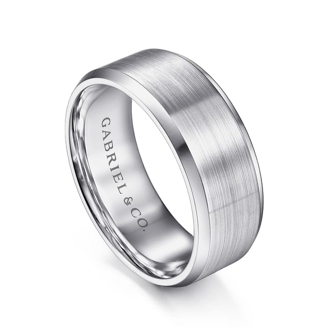 14K White Gold 8mm - Satin Finish Men's Wedding Band with Beveled Edge - MBM0124-80W4JJJ-Gabriel & Co.-Renee Taylor Gallery