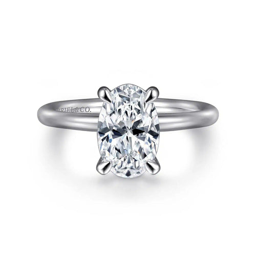 14K White Gold Oval Solitaire Engagement Ring (Setting Only) - ER15619O8W4JJJ-Gabriel & Co.-Renee Taylor Gallery