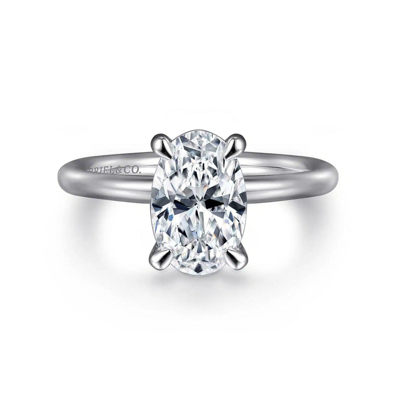 14K White Gold Oval Solitaire Engagement Ring (Setting Only) - ER15619O8W4JJJ-Gabriel & Co.-Renee Taylor Gallery