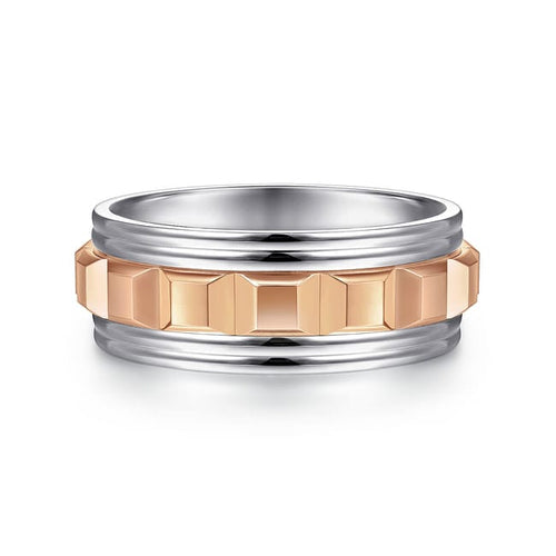 14K White-Rose Gold 8mm - Grommet Inlay Men's Two Tone Wedding Band - MBH0161-80T4JJJ-Gabriel & Co.-Renee Taylor Gallery