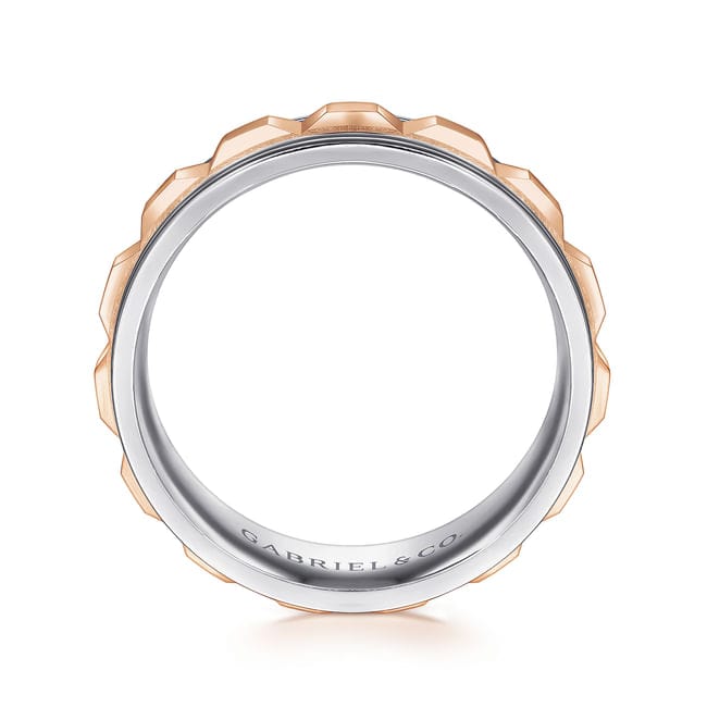 14K White-Rose Gold 8mm - Grommet Inlay Men's Two Tone Wedding Band - MBH0161-80T4JJJ-Gabriel & Co.-Renee Taylor Gallery