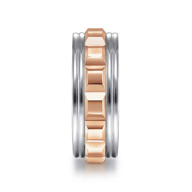 14K White-Rose Gold 8mm - Grommet Inlay Men's Two Tone Wedding Band - MBH0161-80T4JJJ-Gabriel & Co.-Renee Taylor Gallery