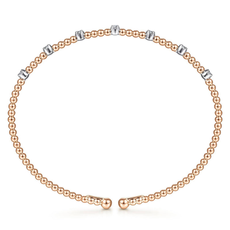 14K White & Rose Gold Bujukan Cuff Bracelet with Diamond Stations - BG4436-62T45JJ-Gabriel & Co.-Renee Taylor Gallery