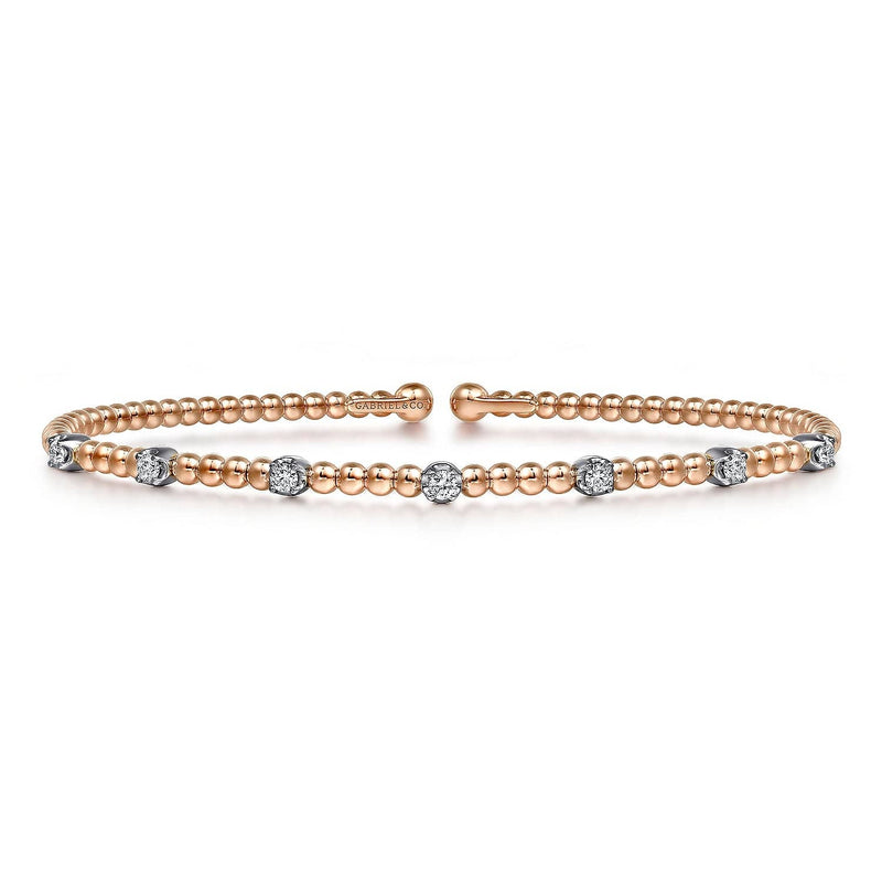 14K White & Rose Gold Bujukan Cuff Bracelet with Diamond Stations - BG4436-62T45JJ-Gabriel & Co.-Renee Taylor Gallery