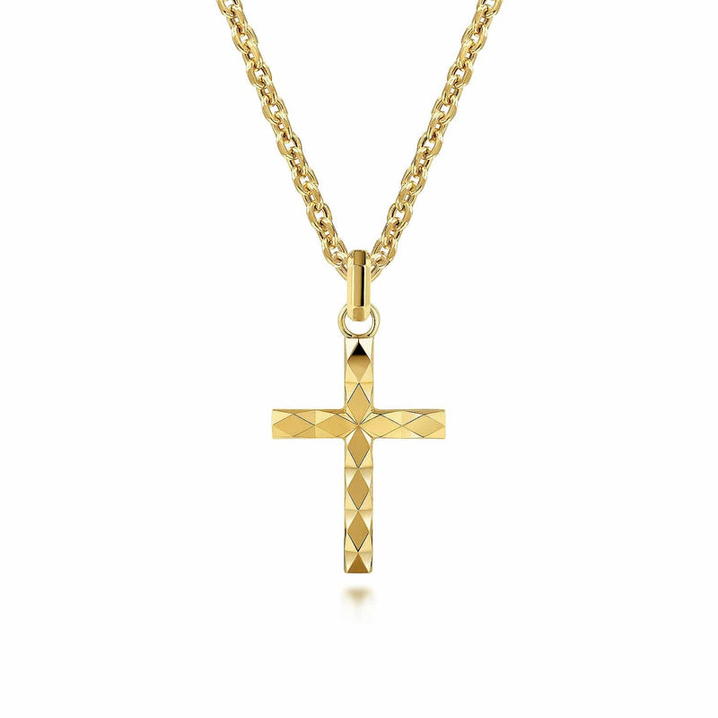 14K Yellow Gold Faceted Cross Pendant - PCM6538Y4JJJ-Gabriel & Co.-Renee Taylor Gallery