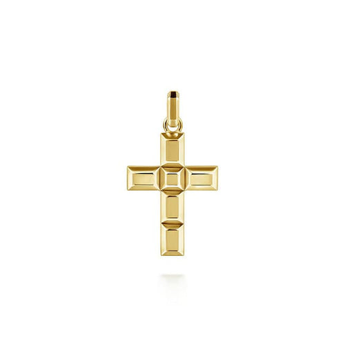 14K Yellow Gold Rectangular Station Cross Pendant - PCM6540Y4JJJ-Gabriel & Co.-Renee Taylor Gallery
