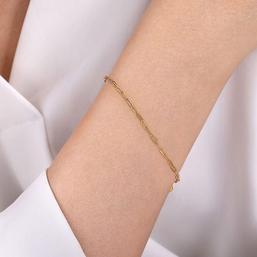 14K Yellow Gold Hollow Paperclip Chain Bracelet - TB4672Y4JJJ-Gabriel & Co.-Renee Taylor Gallery