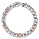 925 Sterling Silver with 14K Rose Gold Diamond Cuban Link Chain Mens Bracelet - TBM2125MJ5JJ-Gabriel & Co.-Renee Taylor Gallery