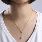 Layered Y Necklace 14K Yellow Gold Diamond and Pearl - NK5963Y45PL-Gabriel & Co.-Renee Taylor Gallery