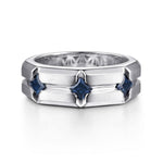 Wide Band Stations in Horizontal Brush Finish 925 Sterling Silver Sapphire - MR52074SVJSB-Gabriel & Co.-Renee Taylor Gallery