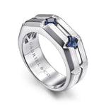 Wide Band Stations in Horizontal Brush Finish 925 Sterling Silver Sapphire - MR52074SVJSB-Gabriel & Co.-Renee Taylor Gallery