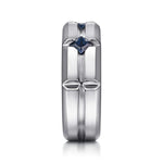 Wide Band Stations in Horizontal Brush Finish 925 Sterling Silver Sapphire - MR52074SVJSB-Gabriel & Co.-Renee Taylor Gallery