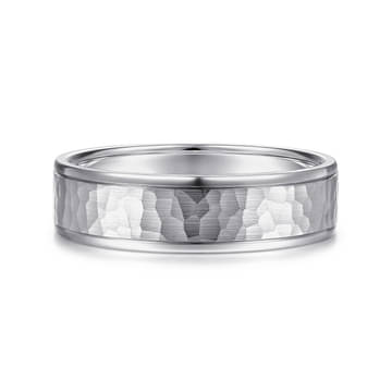 14K White Gold 6mm - Hammered Men's Wedding Band - MBM0157-60W4JJJ-Gabriel & Co.-Renee Taylor Gallery