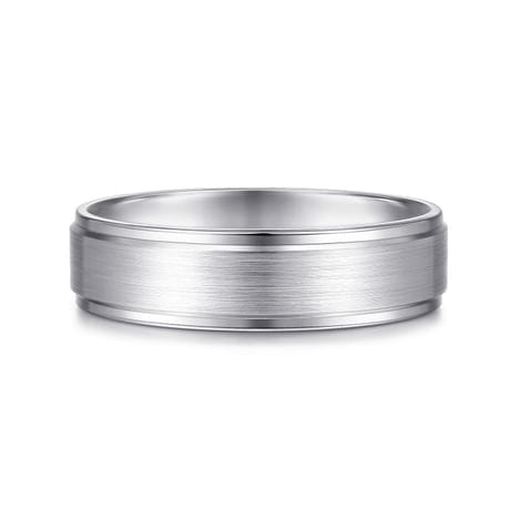 14K White Gold 6mm - Beveled Edge Men's Wedding Band in Satin Finish - MBM0109-60W4JJJ-Gabriel & Co.-Renee Taylor Gallery