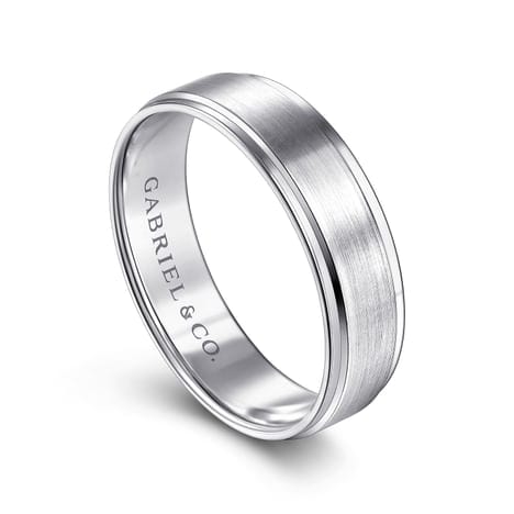 14K White Gold 6mm - Beveled Edge Men's Wedding Band in Satin Finish - MBM0109-60W4JJJ-Gabriel & Co.-Renee Taylor Gallery