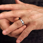 14K White Gold 6mm - Beveled Edge Men's Wedding Band in Satin Finish - MBM0109-60W4JJJ-Gabriel & Co.-Renee Taylor Gallery
