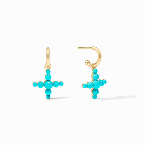 Gumdrop Cross Hoop & Charm Earrings-Turquoise Blue - ER1002GTQ00-Julie Vos-Renee Taylor Gallery