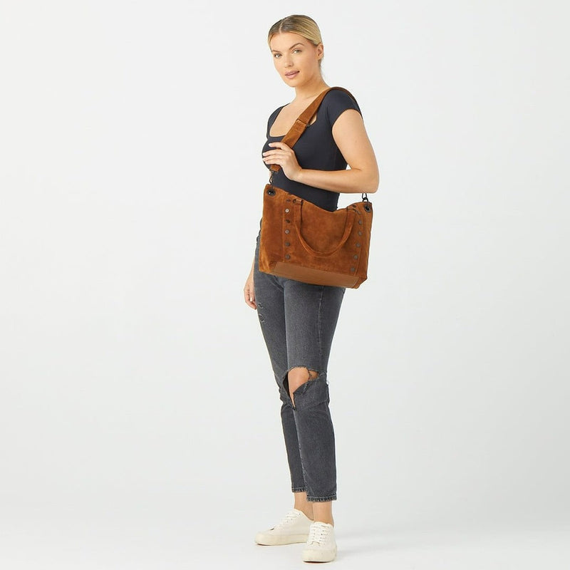 Daniel Large Tote Handbag- Mahogany Suede Bronze-Hammitt-Renee Taylor Gallery