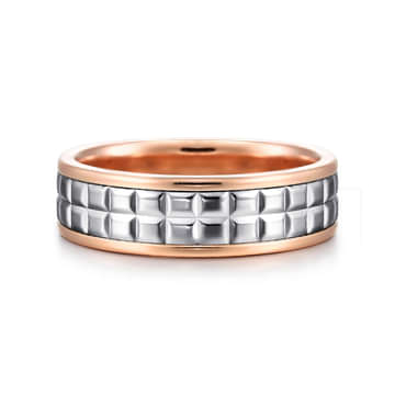 14K White-Rose Gold 7mm - Square Inlay Men's Two Tone Wedding Band - MBM0207-70T4JJJ-Gabriel & Co.-Renee Taylor Gallery