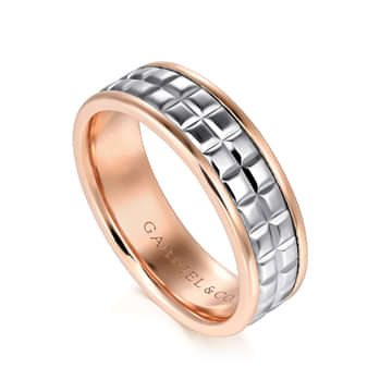 14K White-Rose Gold 7mm - Square Inlay Men's Two Tone Wedding Band - MBM0207-70T4JJJ-Gabriel & Co.-Renee Taylor Gallery