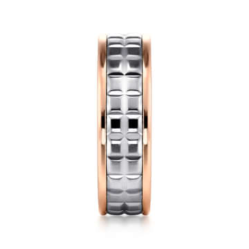 14K White-Rose Gold 7mm - Square Inlay Men's Two Tone Wedding Band - MBM0207-70T4JJJ-Gabriel & Co.-Renee Taylor Gallery