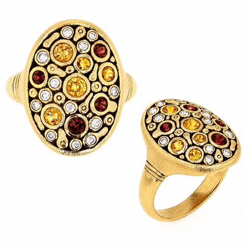 18K Constellation Red, Orange, Yellow Mix Sapphire & Diamond Ring - R-141S-Alex Sepkus-Renee Taylor Gallery