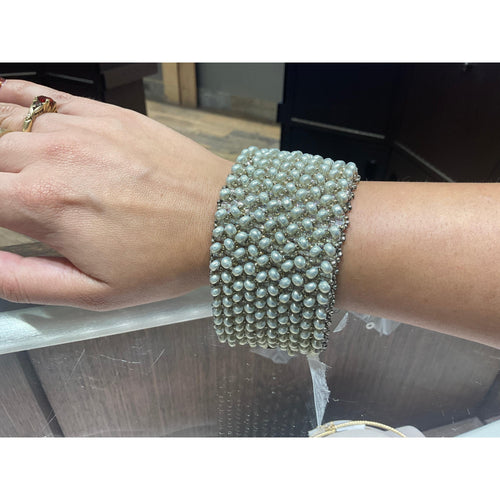 Pearl Bead & Sterling Silver Cuff Bracelet Large-Carol Kahn-Renee Taylor Gallery
