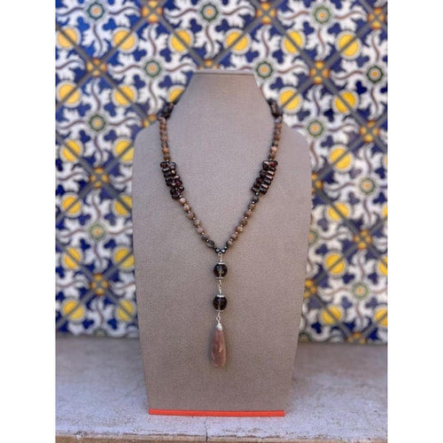 Pink Moonstone & Smokey Quartz Necklace-Carol Kahn-Renee Taylor Gallery