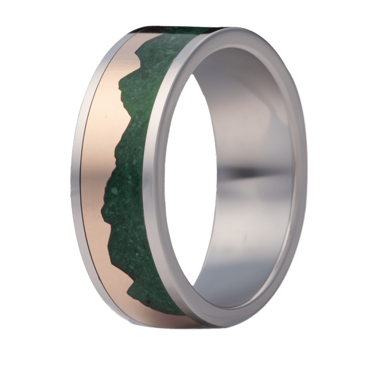 8mm Cobalt Polished Flat Ring with Malachite and 14K Rose Gold Mountain Overlay – 8C101:(MAL+R)MTN-Heavy Stone-Renee Taylor Gallery