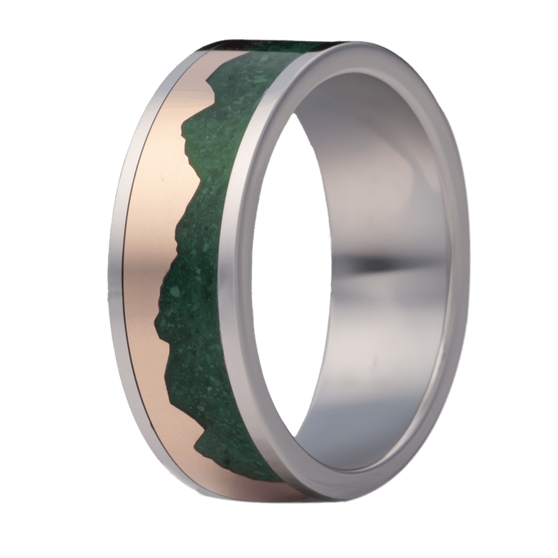 8mm Cobalt Polished Flat Ring with Malachite and 14K Rose Gold Mountain Overlay – K8C101:(MAL+R)MTN-Heavy Stone-Renee Taylor Gallery