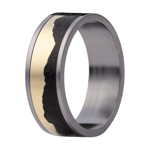 8mm Tantalum Polished Flat Ring with Opal and 14K Yellow Gold Mountain Overlay – K8TN101:(Y+OP-32)MTN-Heavy Stone-Renee Taylor Gallery
