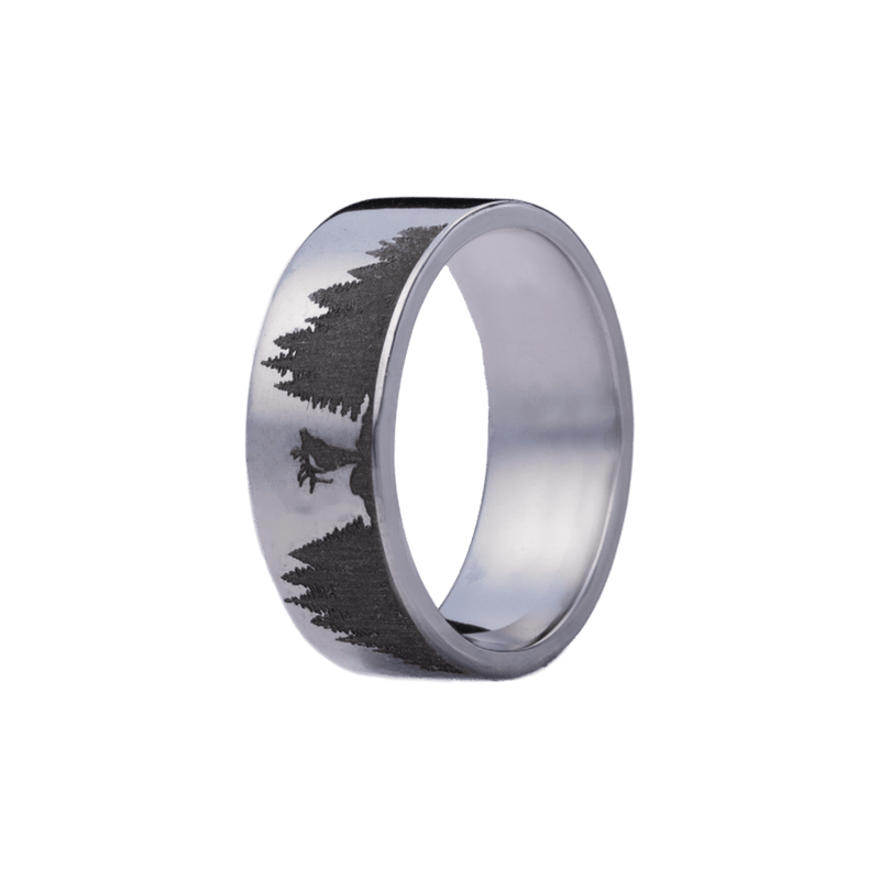 8mm Tantalum Polished Flat Ring with Deep Elk Engraving – K8TN101:ENG-ELK-Heavy Stone-Renee Taylor Gallery