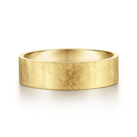 14K Yellow Gold 6mm - Men's Wedding Band in Brushed Finish - MBM0137-60Y4JJJ-Gabriel & Co.-Renee Taylor Gallery