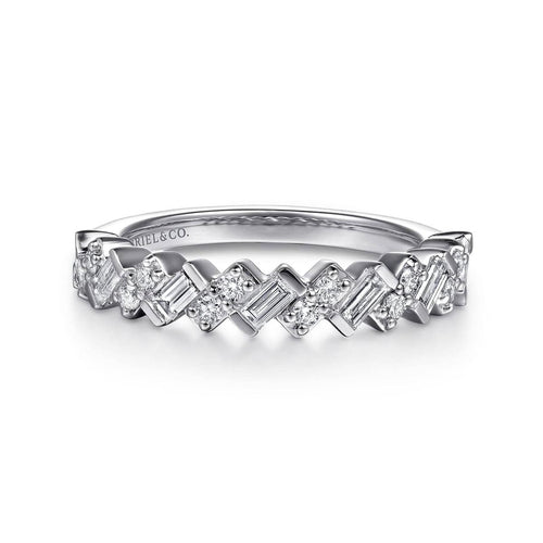 14K White Gold Beads Setting Baguette RD and Round Diamond Anniversary Band Contemporary Collection (Devoted) - AN16922W44JJ-Gabriel & Co.-Renee Taylor Gallery