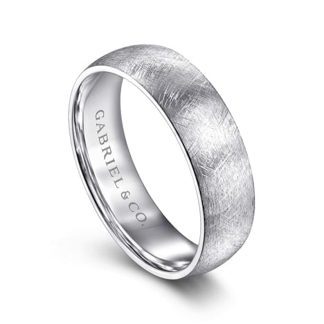 14K White Gold 6mm - Men's Wedding Band in Diamond Brush Finish - MBM0104-60W4JJJ-Gabriel & Co.-Renee Taylor Gallery